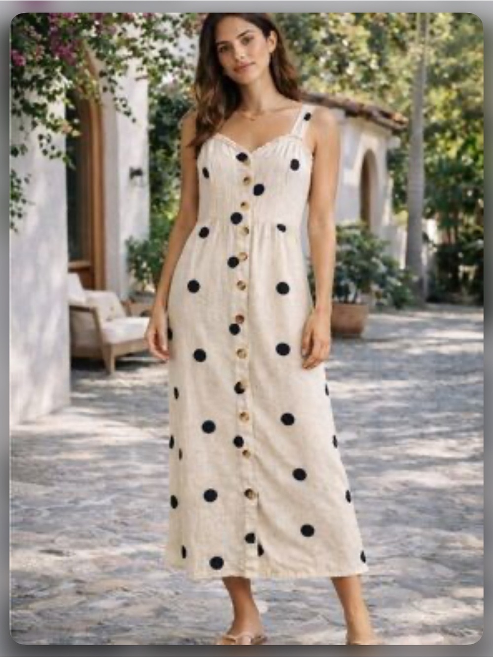 Sincerely Jules  Polka Dot Linen Blend Maxi Dress Size Medium